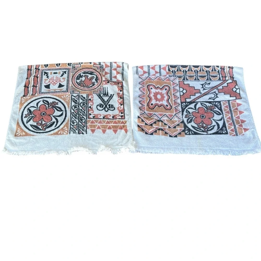 VTG Bibb Pueblo de Cochiti Fringed Towel Set The First Americans Cotton 70s GUC